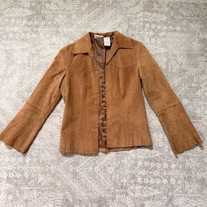Vintage XS  Real Leather Faded Glory Beige Tan Flared Sleeve Y2K Festival Jacket